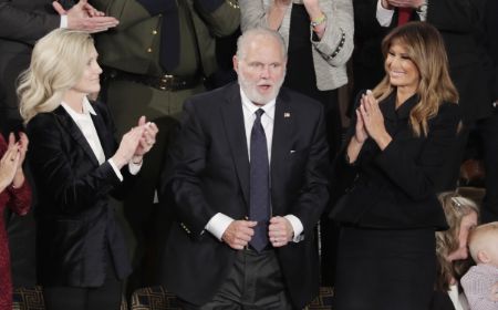 Rush Limbaugh with his wife Kathryn Adams Limbaugh (left) and the First Lady of United States (right).